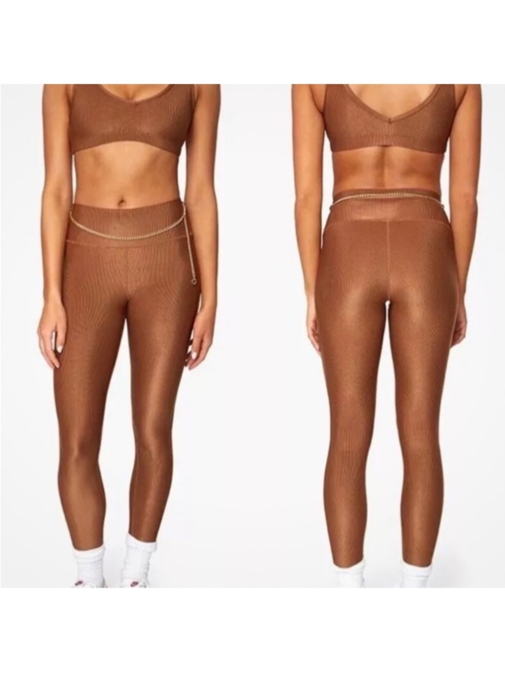 WeWoreWhat The Chain High Rise Ribbed Leggings Brown Size XS